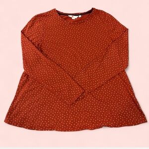 Boden Terracotta Long Sleeve Top with Gold Dots